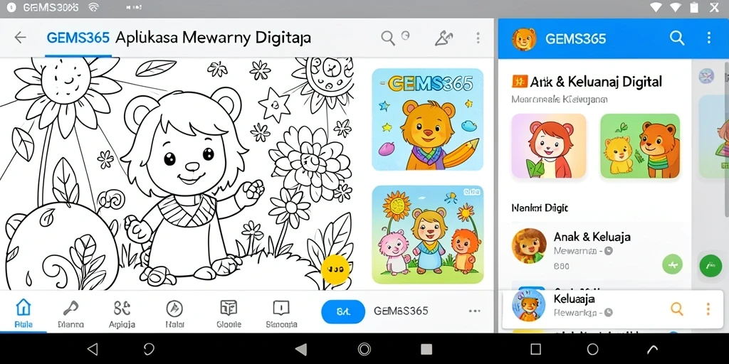 Tampilan antarmuka aplikasi GEMS365 yang menarik dan ramah anak.