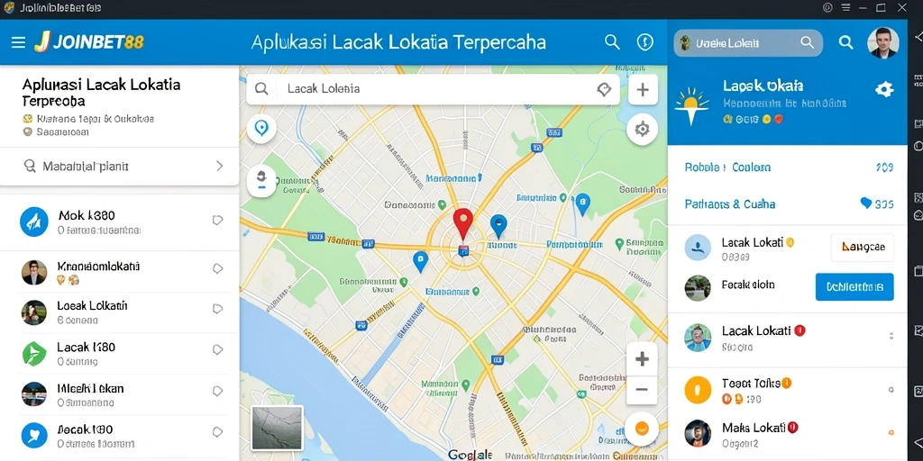 Antarmuka utama JOINBET88 yang menunjukkan fitur Lacak Lokasi.