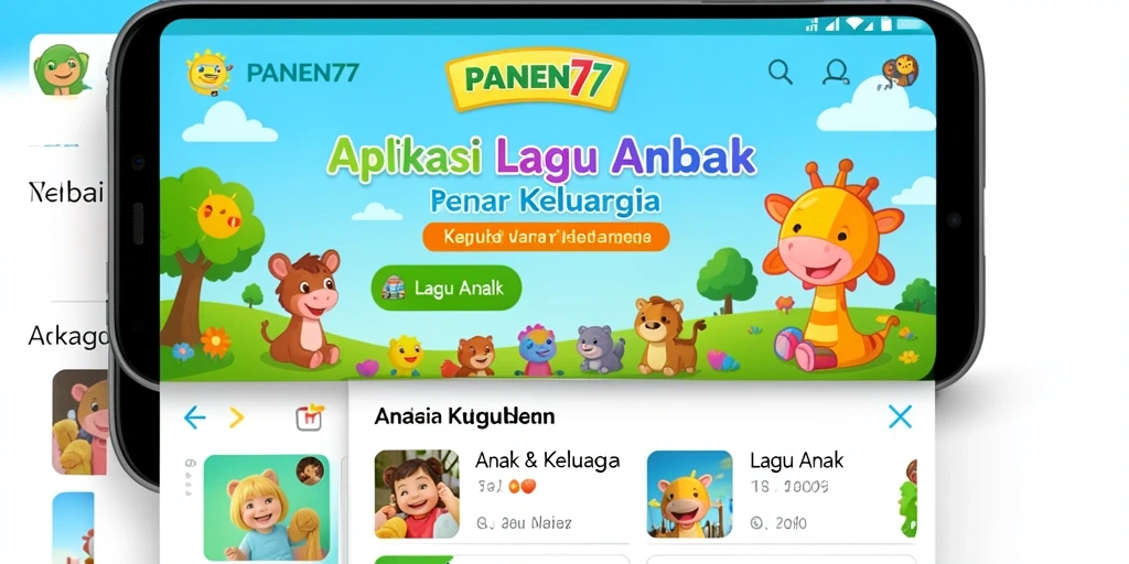 Tampilan antarmuka aplikasi PANEN77 dengan koleksi lagu anak.