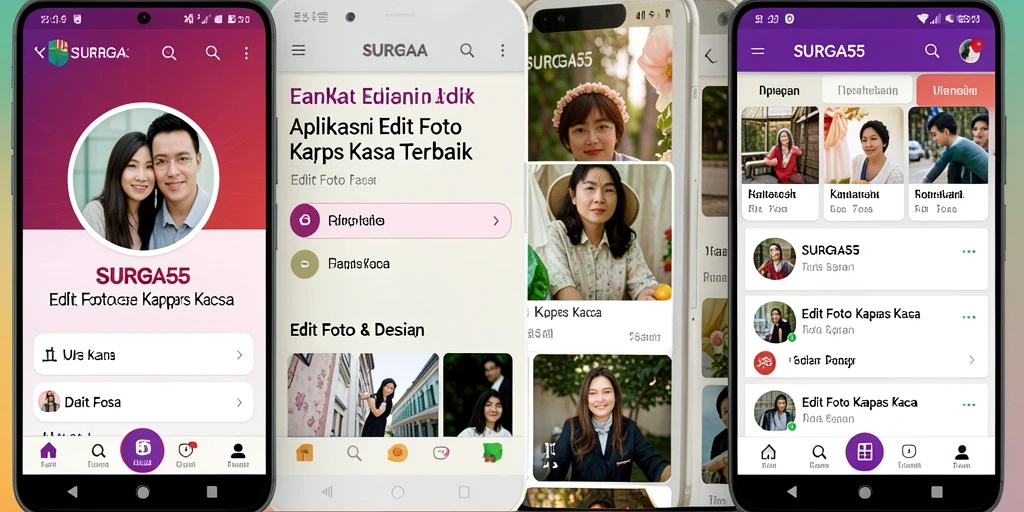 Tampilan antarmuka SURGA55 dengan fitur edit foto kertas kaca yang menarik.