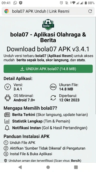 Tampilan halaman APK bola07