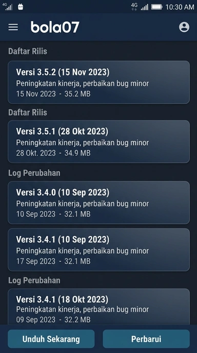 Tampilan riwayat versi bola07